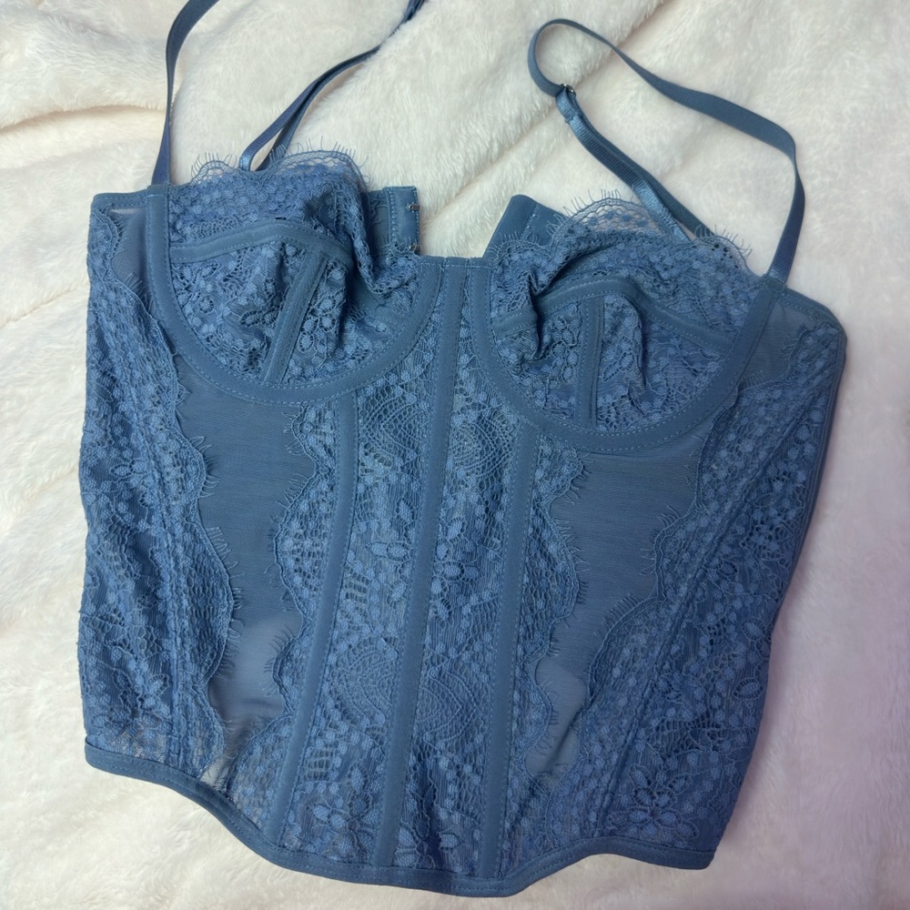 Blue lace corset top